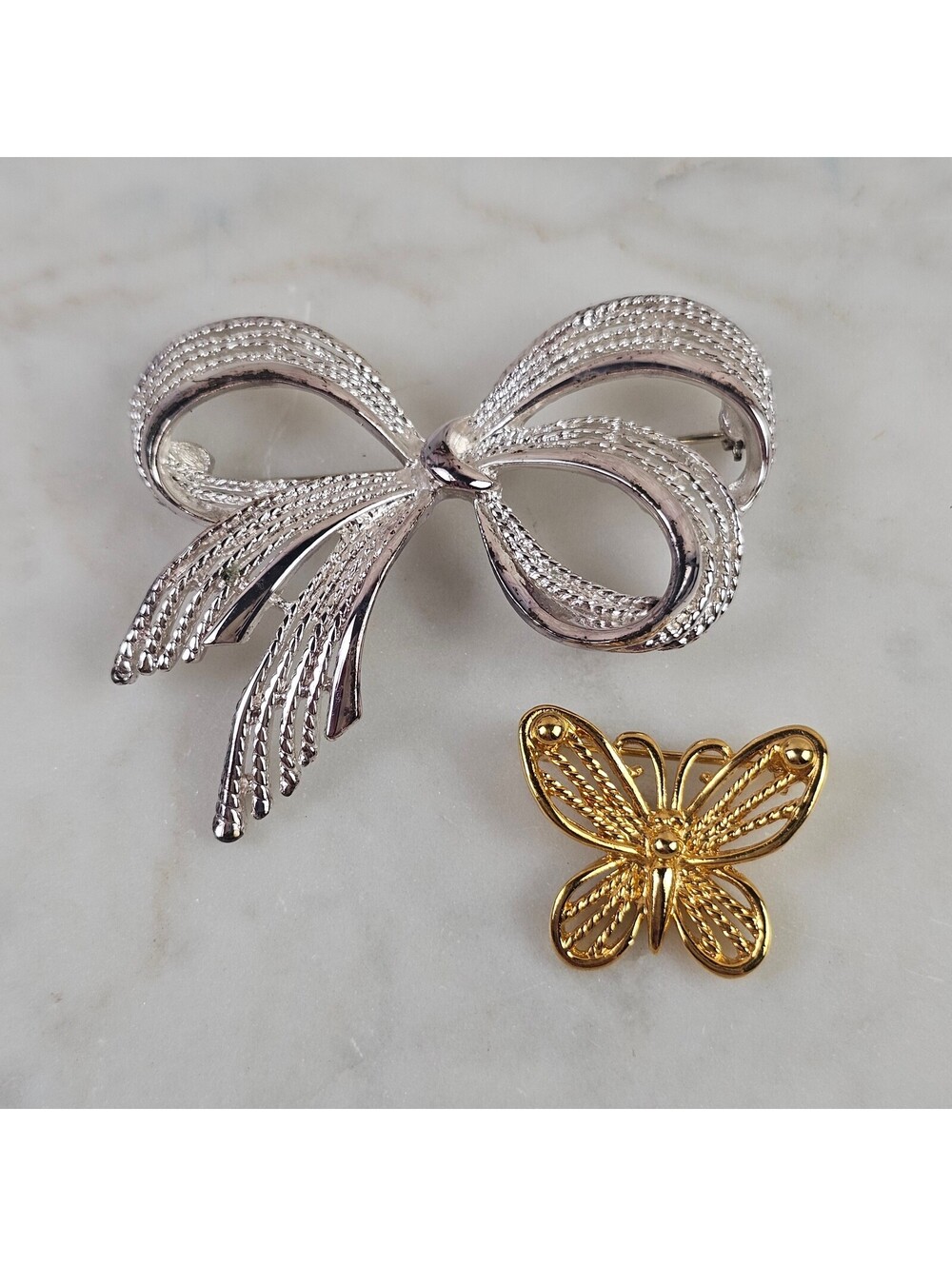 Vintage Napier Brooch Lot Silver Tone Bow Gold Butterfly Figural Pins